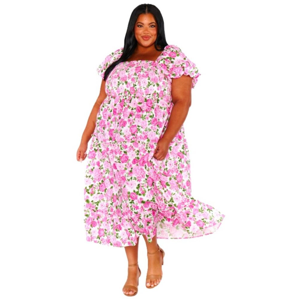 🌸 NWT - Women's Plus Pink Afternoon Tea Dress,Cottage Floral Pink – 1X, 2X, 3X
